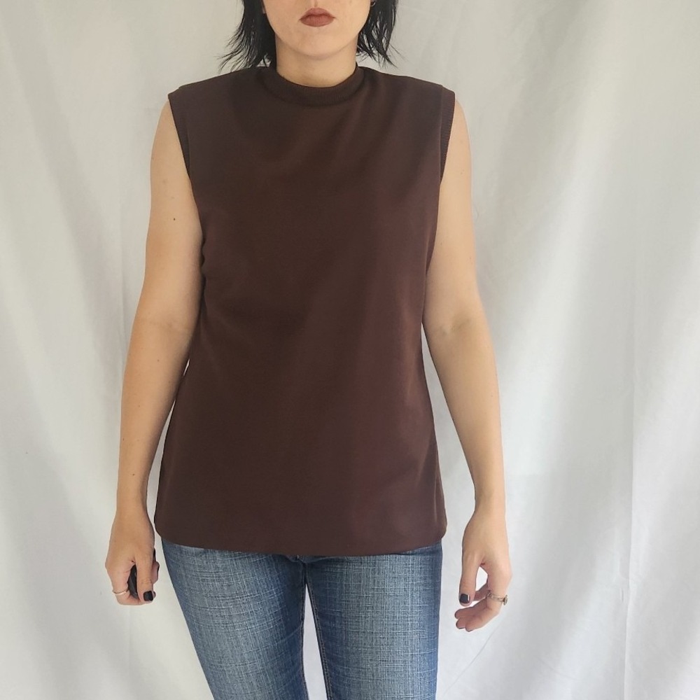 70s Brown Polyester Sleeveless Top